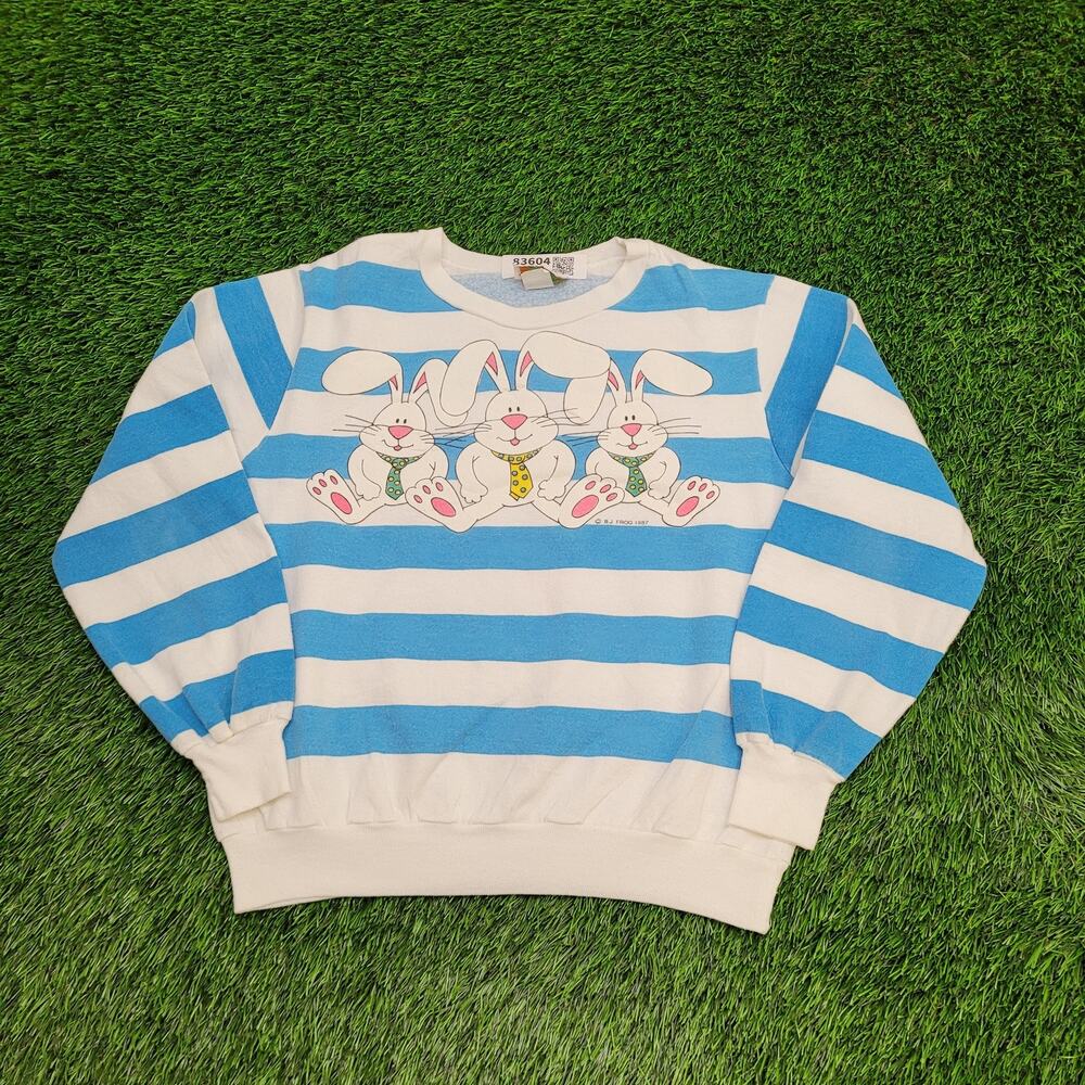 Vintage 1987 Cute Bunny Sweatshirt Womens M/L 21x21 Boxy Crop